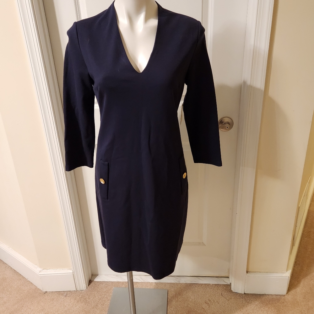 Eliza J new with tags size 8 blue dress with gold buttons on pockets Nordstrom